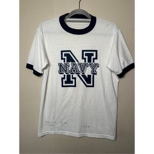 Vintage 90s US NAVY ringer T-Shirt sz Large - navy and white